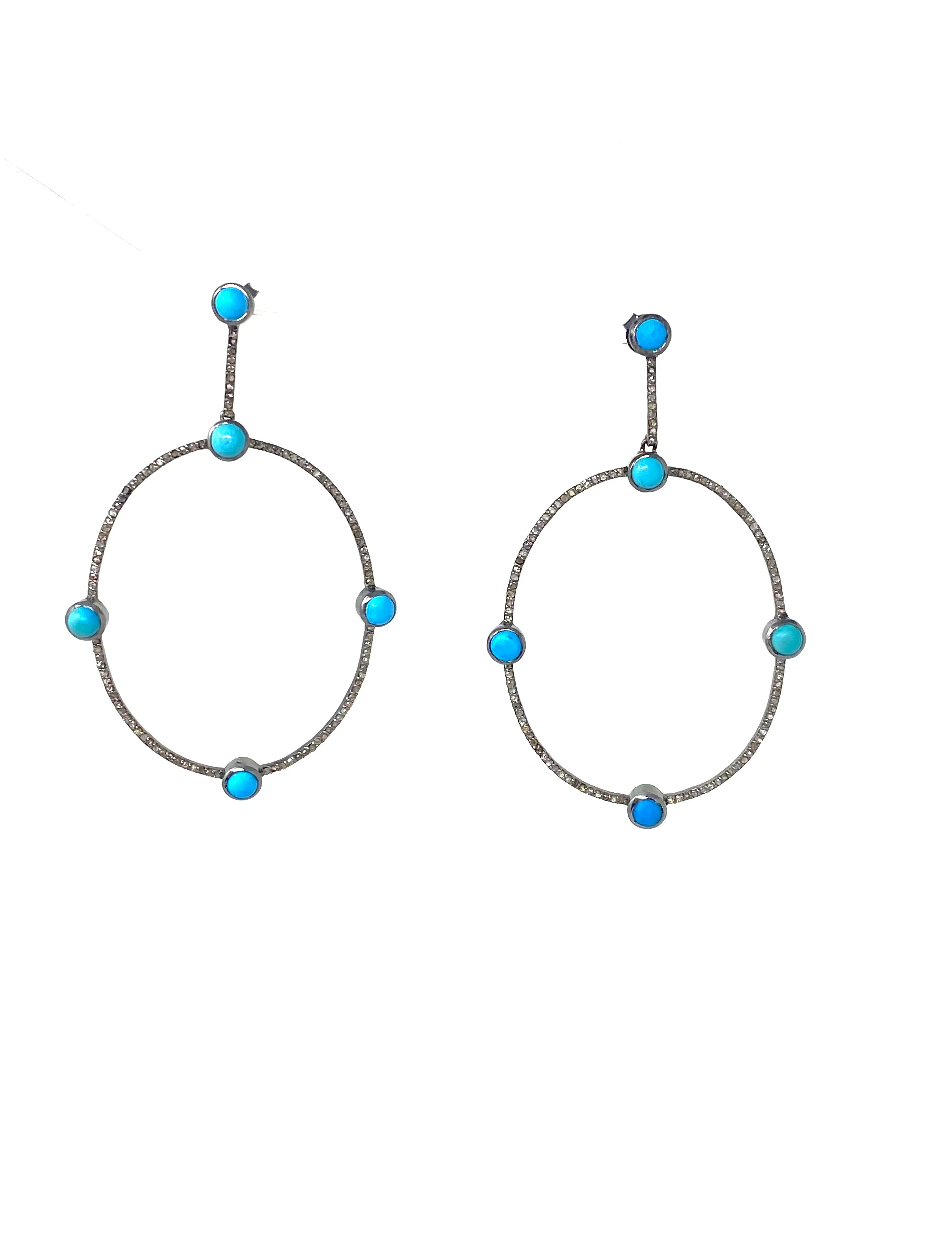 Diamond Encrusted Hoop Earrings with Turquoise Stones