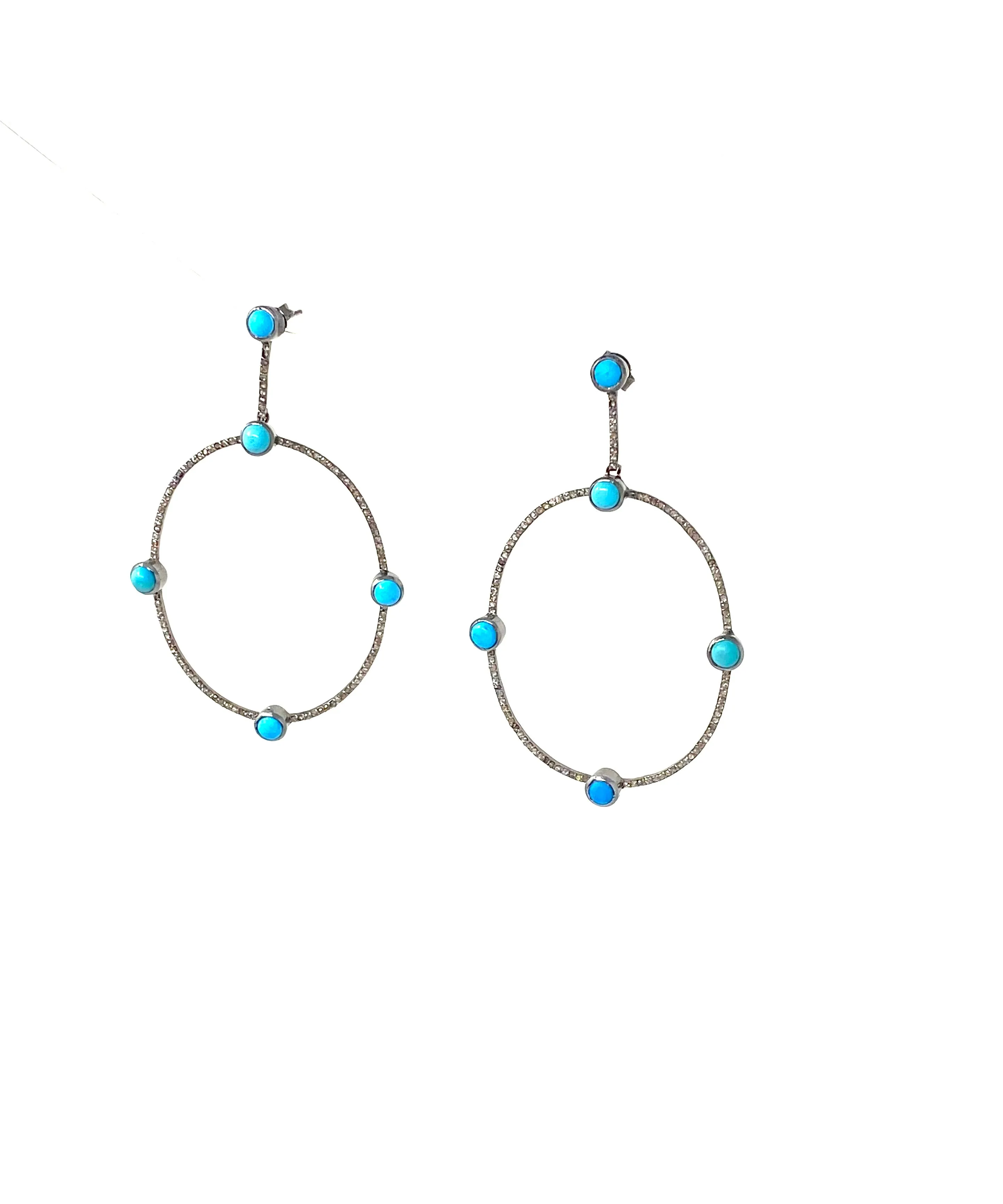 Diamond Encrusted Hoop Earrings with Turquoise Stones