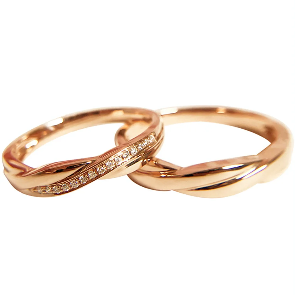 Diamond Twist Band Matching Couple Wedding Ring