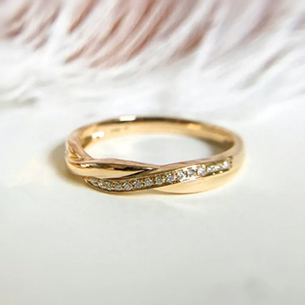 Diamond Twist Band Matching Couple Wedding Ring