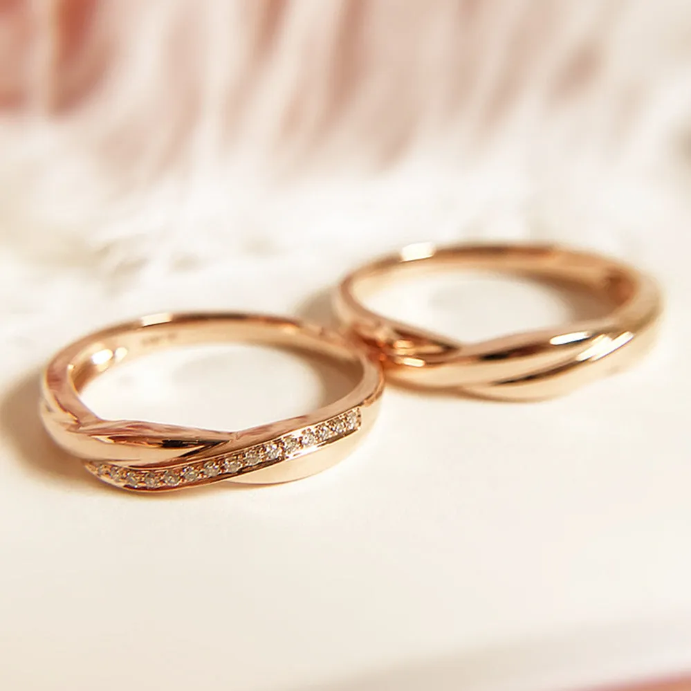 Diamond Twist Band Matching Couple Wedding Ring