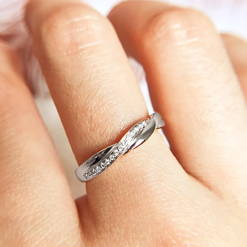 Diamond Twist Band Matching Couple Wedding Ring