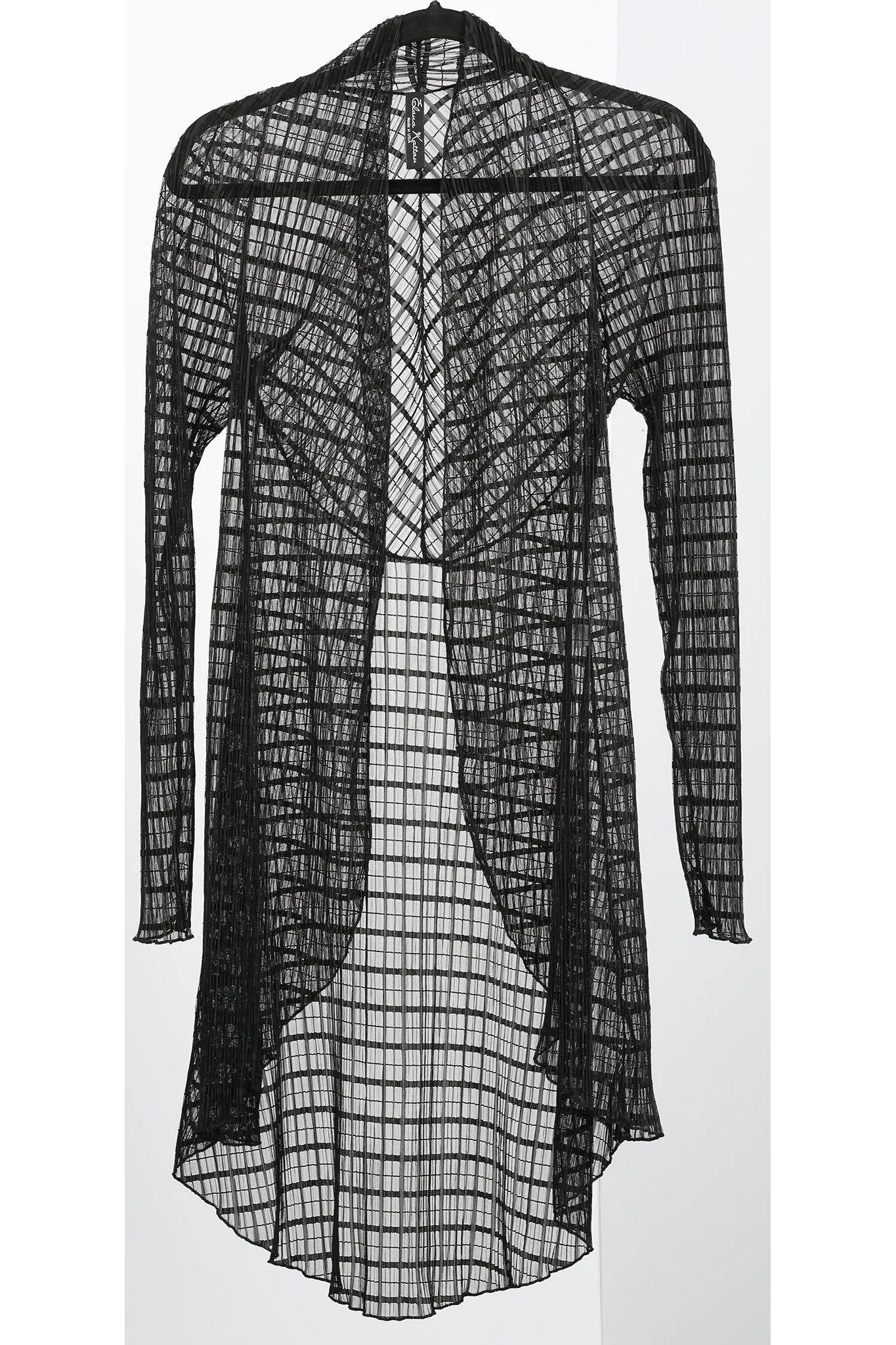 DOLCEVITA Sheer Window Pane Lace Mid Length Duster Black