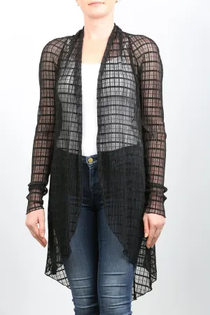 DOLCEVITA Sheer Window Pane Lace Mid Length Duster Black