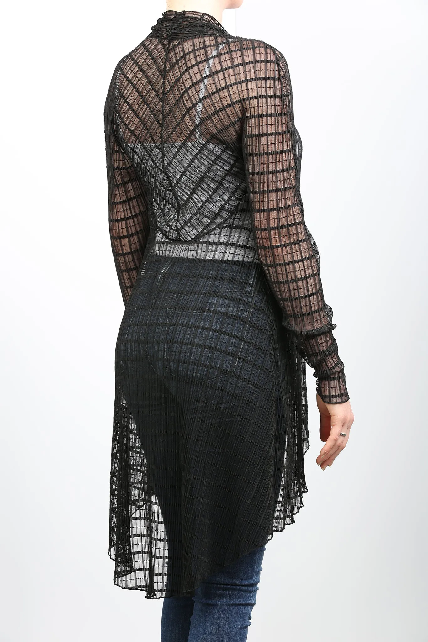 DOLCEVITA Sheer Window Pane Lace Mid Length Duster Black