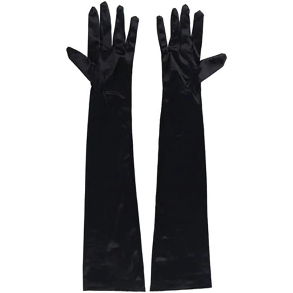 DreamHigh Women's Evening Party Mittens 21 " Long Black / White Satin Finger Gloves | Multiple Colors