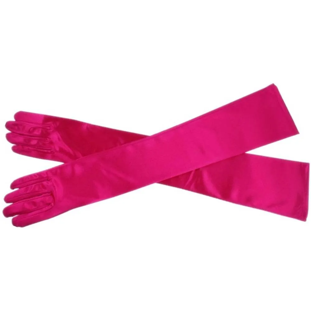 DreamHigh Women's Evening Party Mittens 21 " Long Black / White Satin Finger Gloves | Multiple Colors