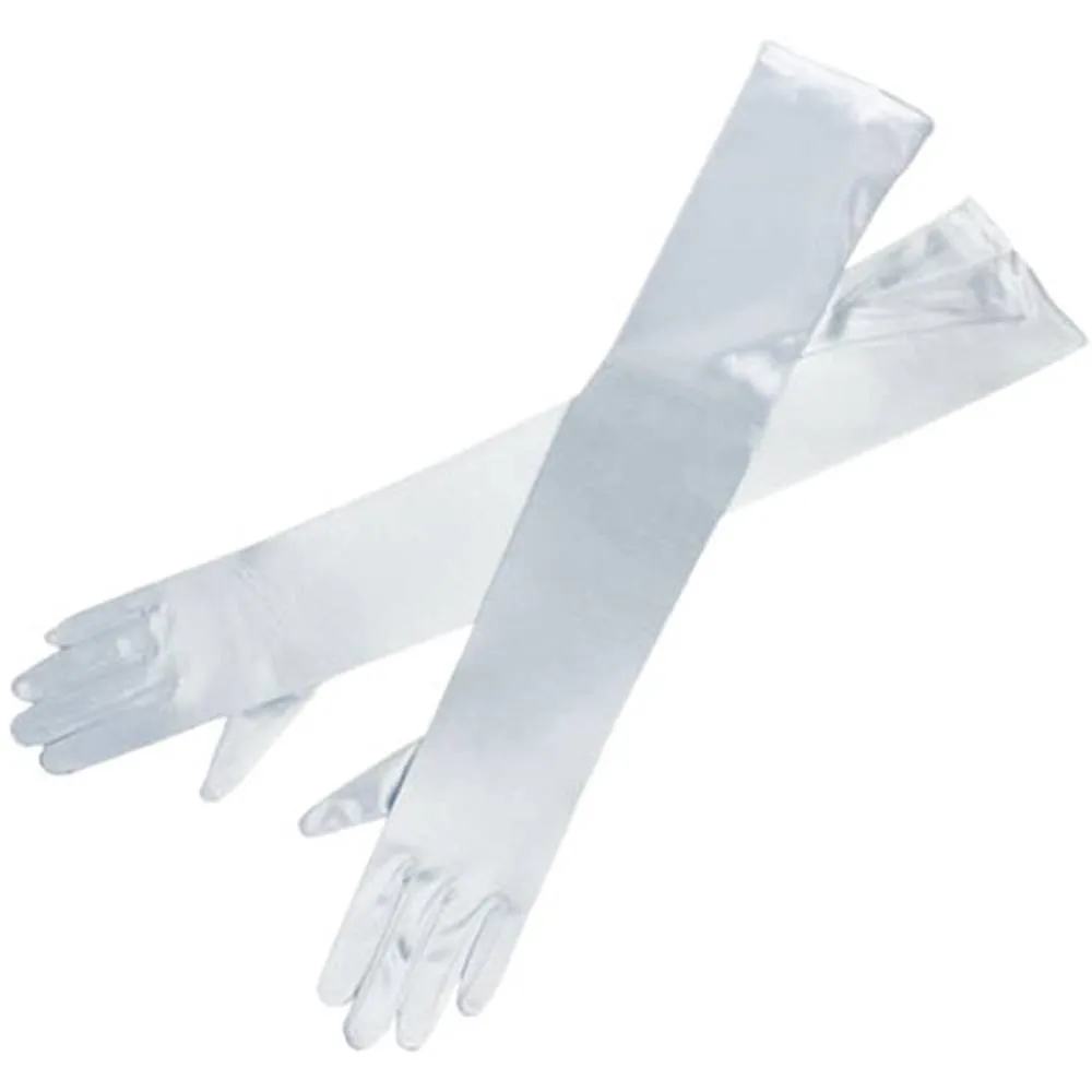 DreamHigh Women's Evening Party Mittens 21 " Long Black / White Satin Finger Gloves | Multiple Colors