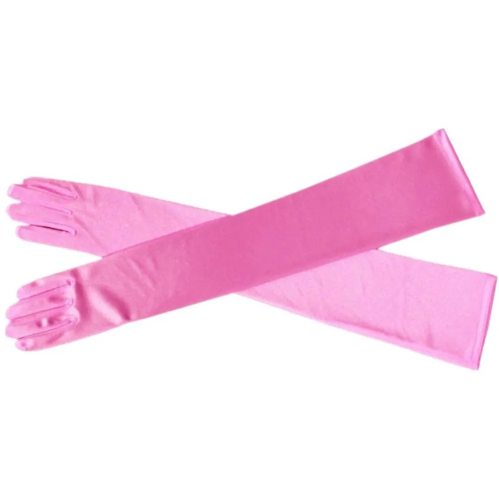 DreamHigh Women's Evening Party Mittens 21 " Long Black / White Satin Finger Gloves | Multiple Colors