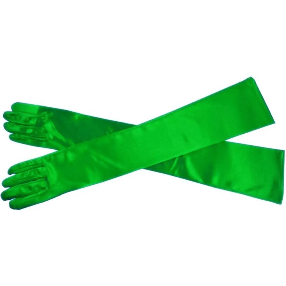 DreamHigh Women's Evening Party Mittens 21 " Long Black / White Satin Finger Gloves | Multiple Colors