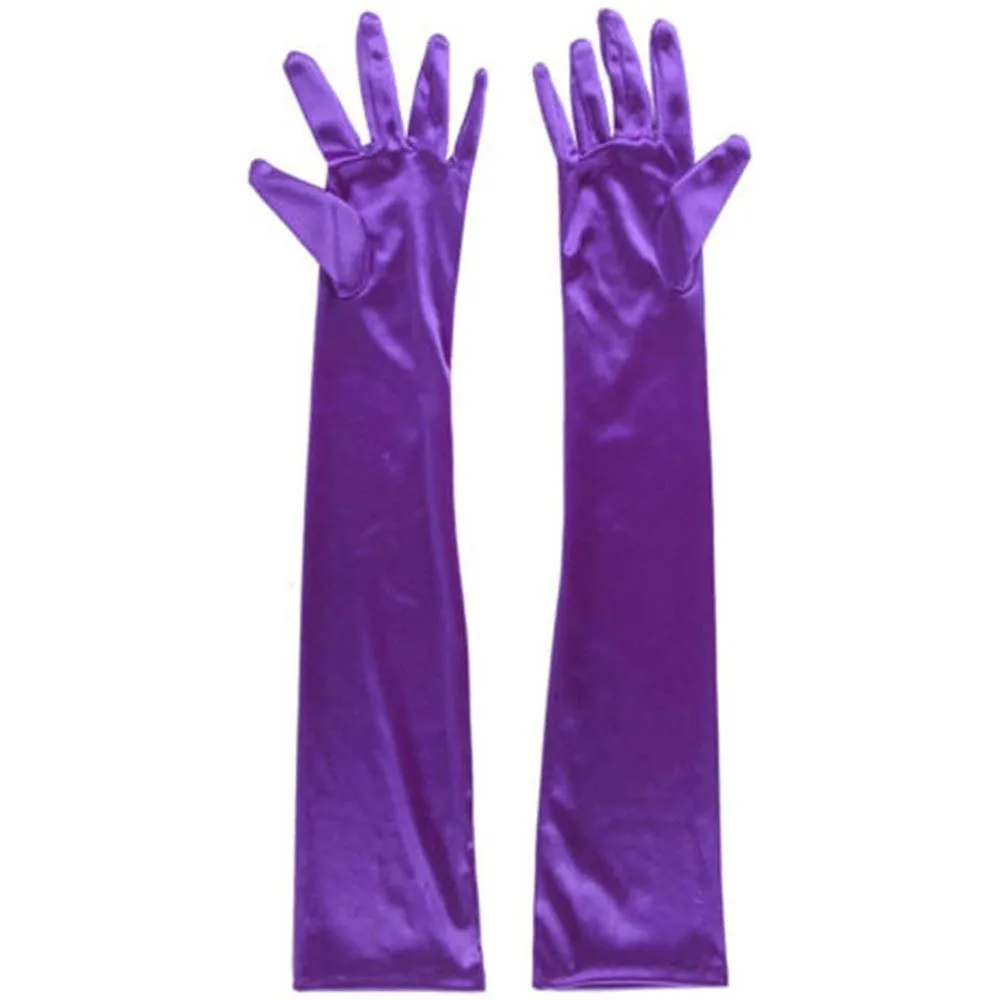 DreamHigh Women's Evening Party Mittens 21 " Long Black / White Satin Finger Gloves | Multiple Colors