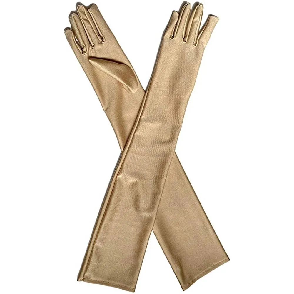 DreamHigh Women's Evening Party Mittens 21 " Long Black / White Satin Finger Gloves | Multiple Colors