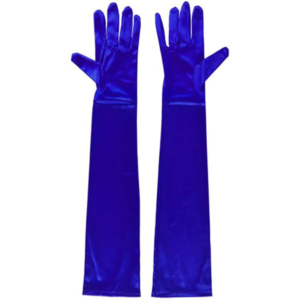 DreamHigh Women's Evening Party Mittens 21 " Long Black / White Satin Finger Gloves | Multiple Colors