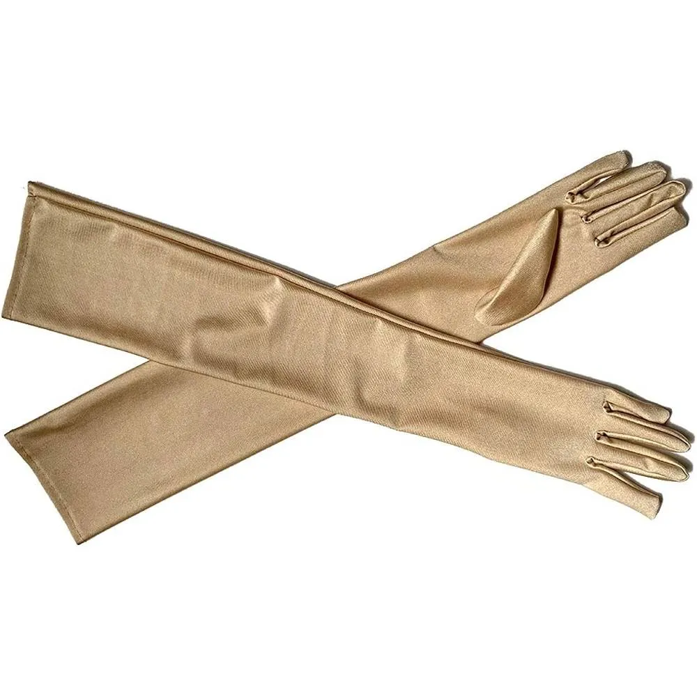 DreamHigh Women's Evening Party Mittens 21 " Long Black / White Satin Finger Gloves | Multiple Colors