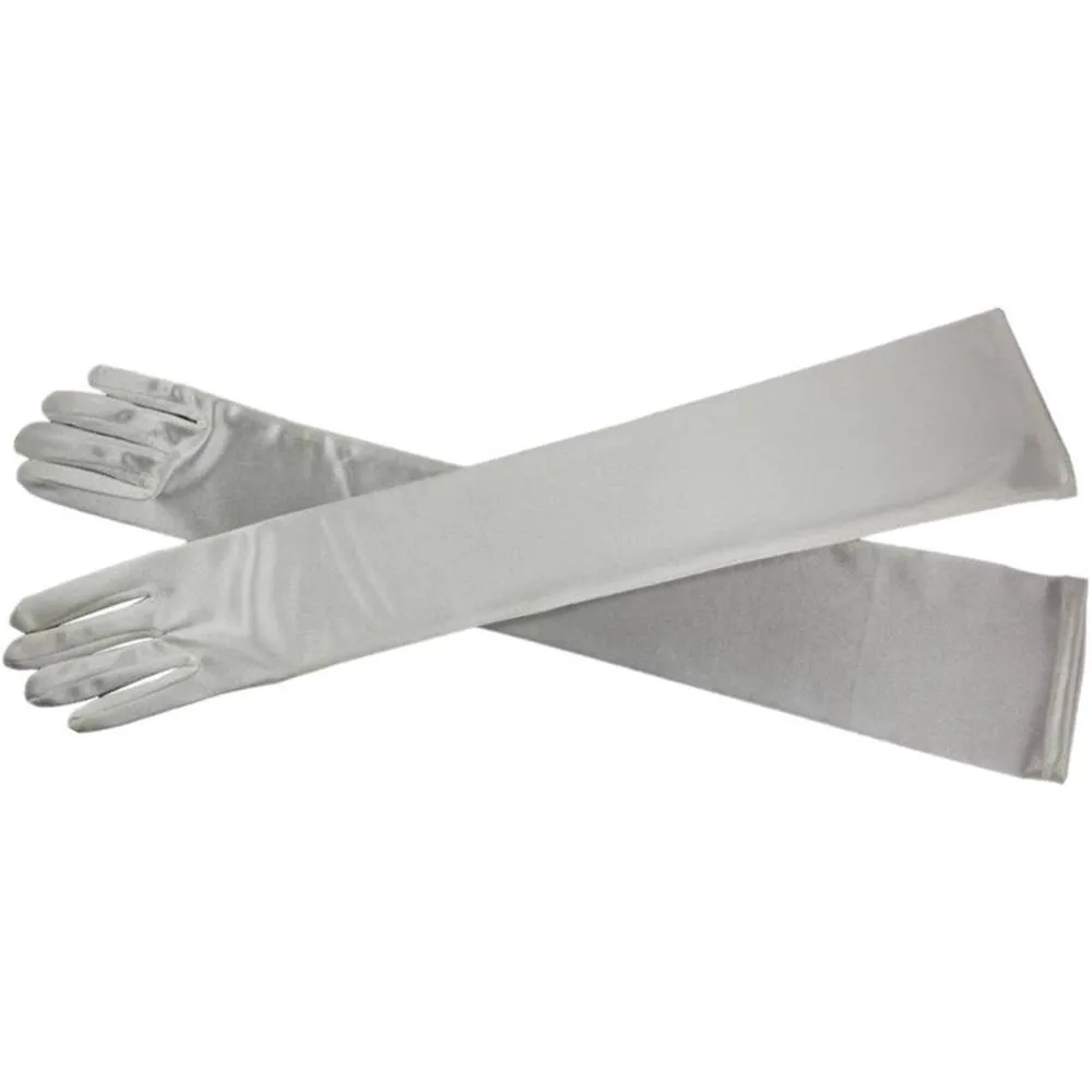 DreamHigh Women's Evening Party Mittens 21 " Long Black / White Satin Finger Gloves | Multiple Colors