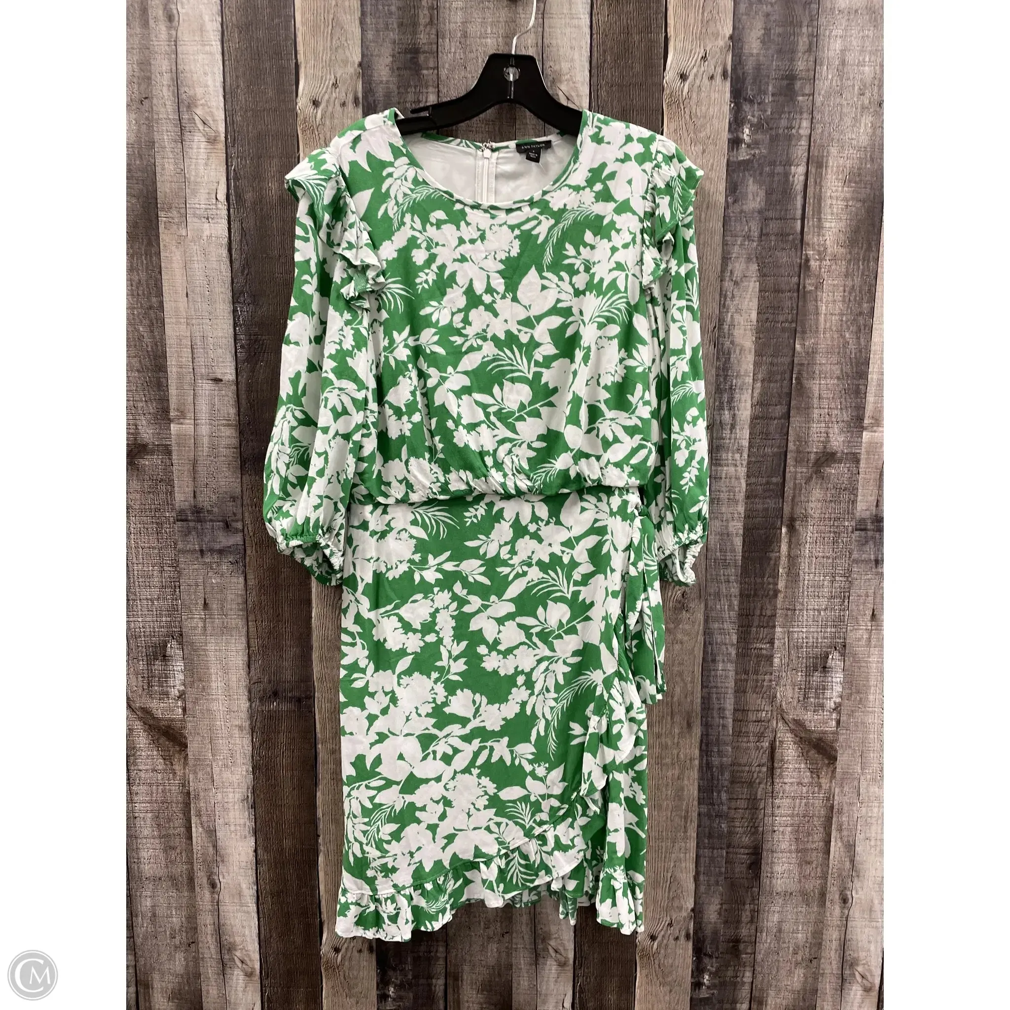 Dress Casual Midi By Ann Taylor In Green & White, Size: S
