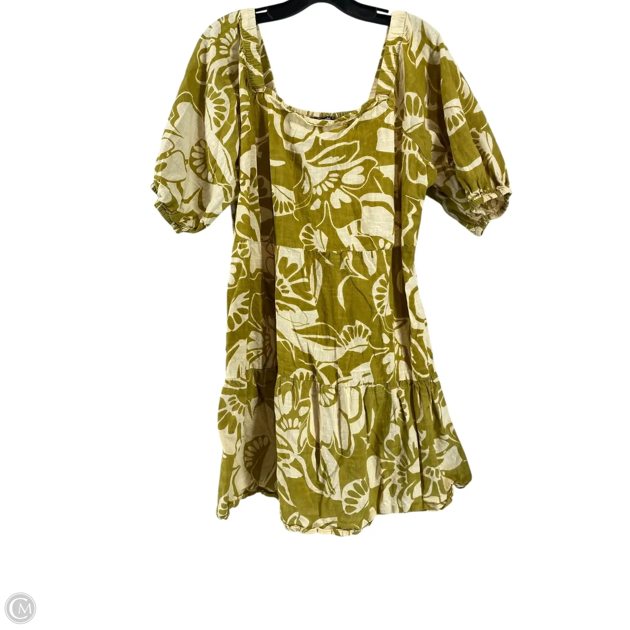 Dress Casual Short By Mlle Gabrielle In Green & Tan, Size: 1x