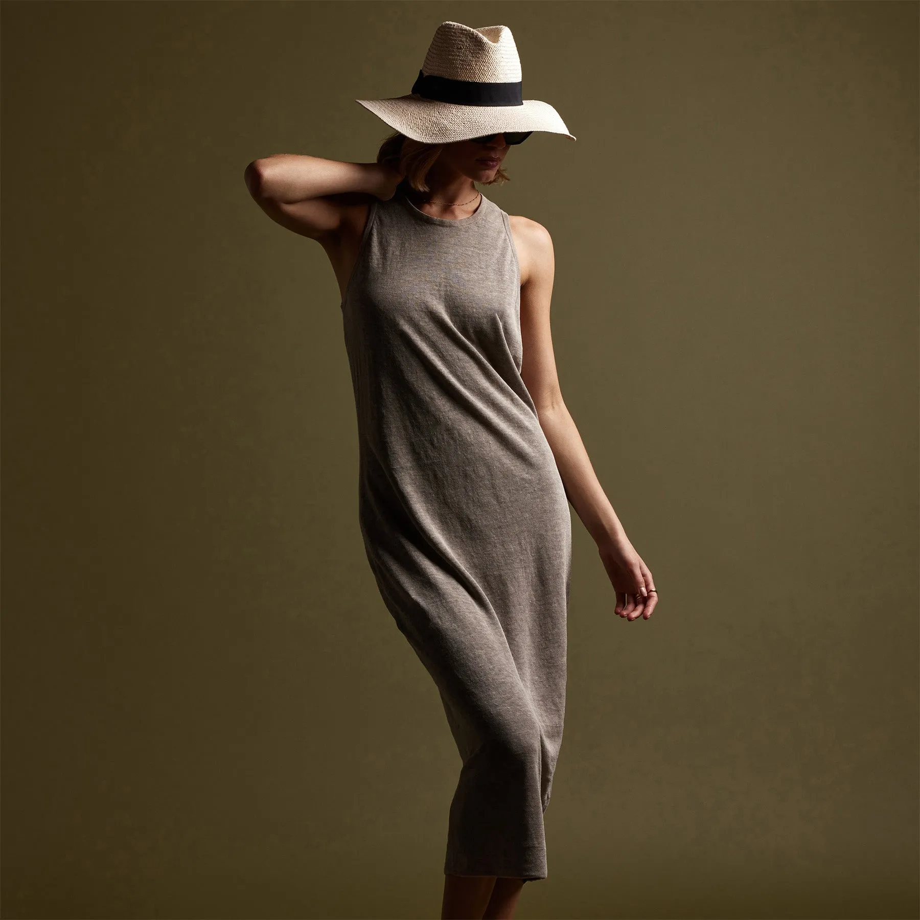 Dunes Linen Tank Dress - Natural/Black