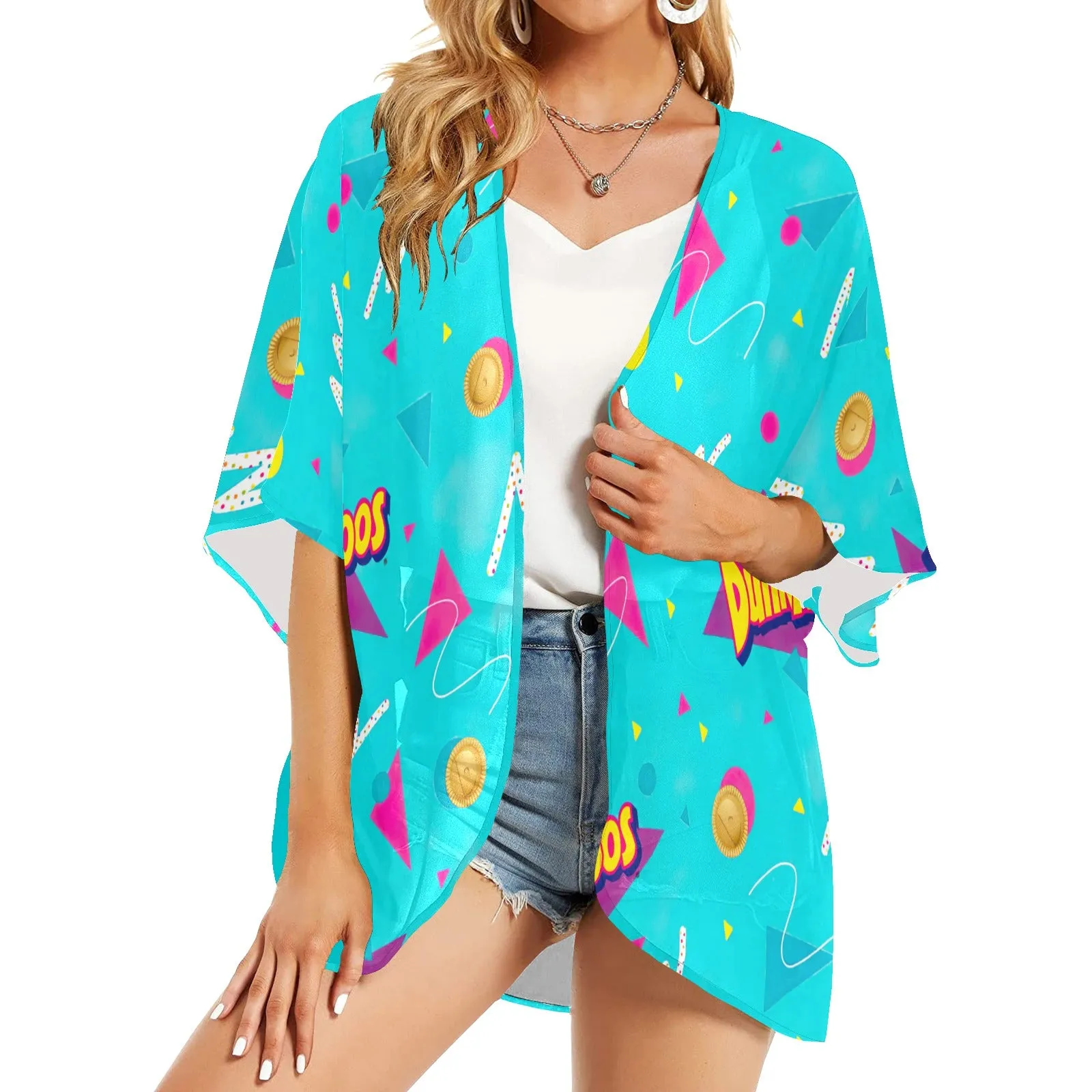 Dunkaroos Pattern Women's Kimono Chiffon Cover Up