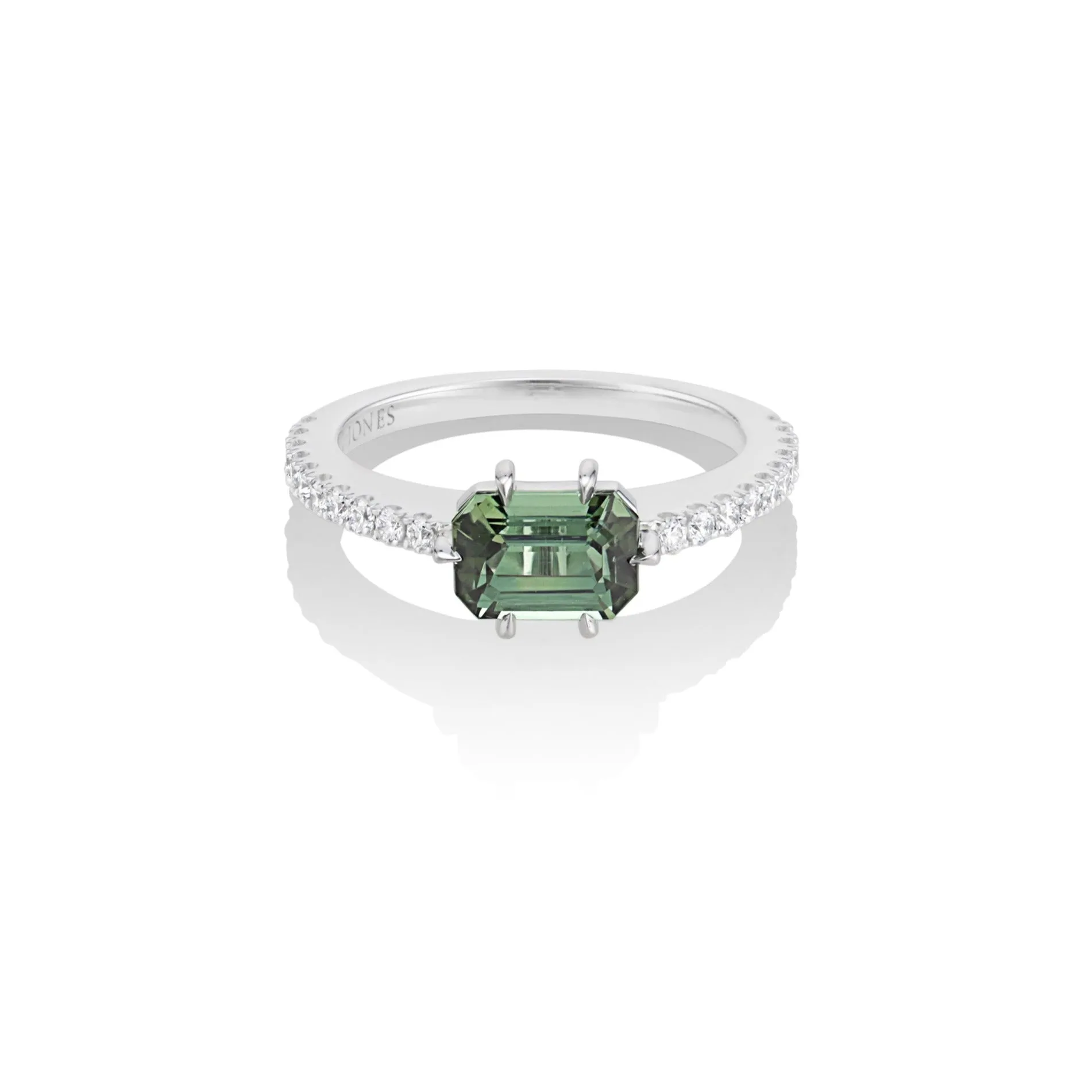 East To West Green Tourmaline & Diamond Alternative Engagement Ring