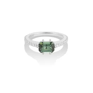 East To West Green Tourmaline & Diamond Alternative Engagement Ring