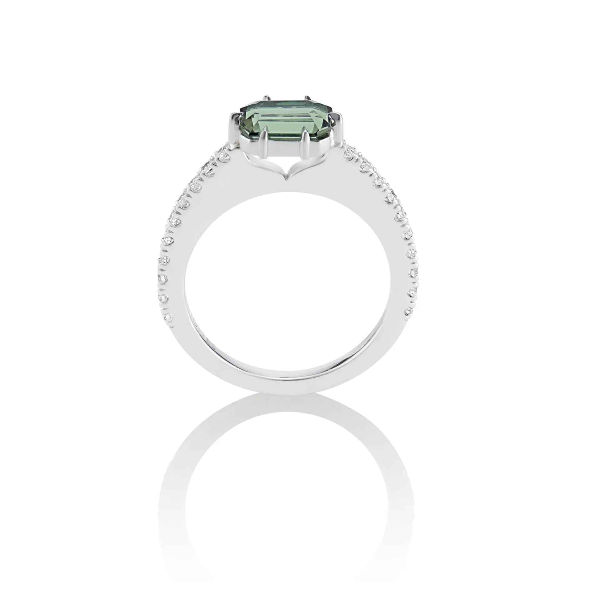 East To West Green Tourmaline & Diamond Alternative Engagement Ring