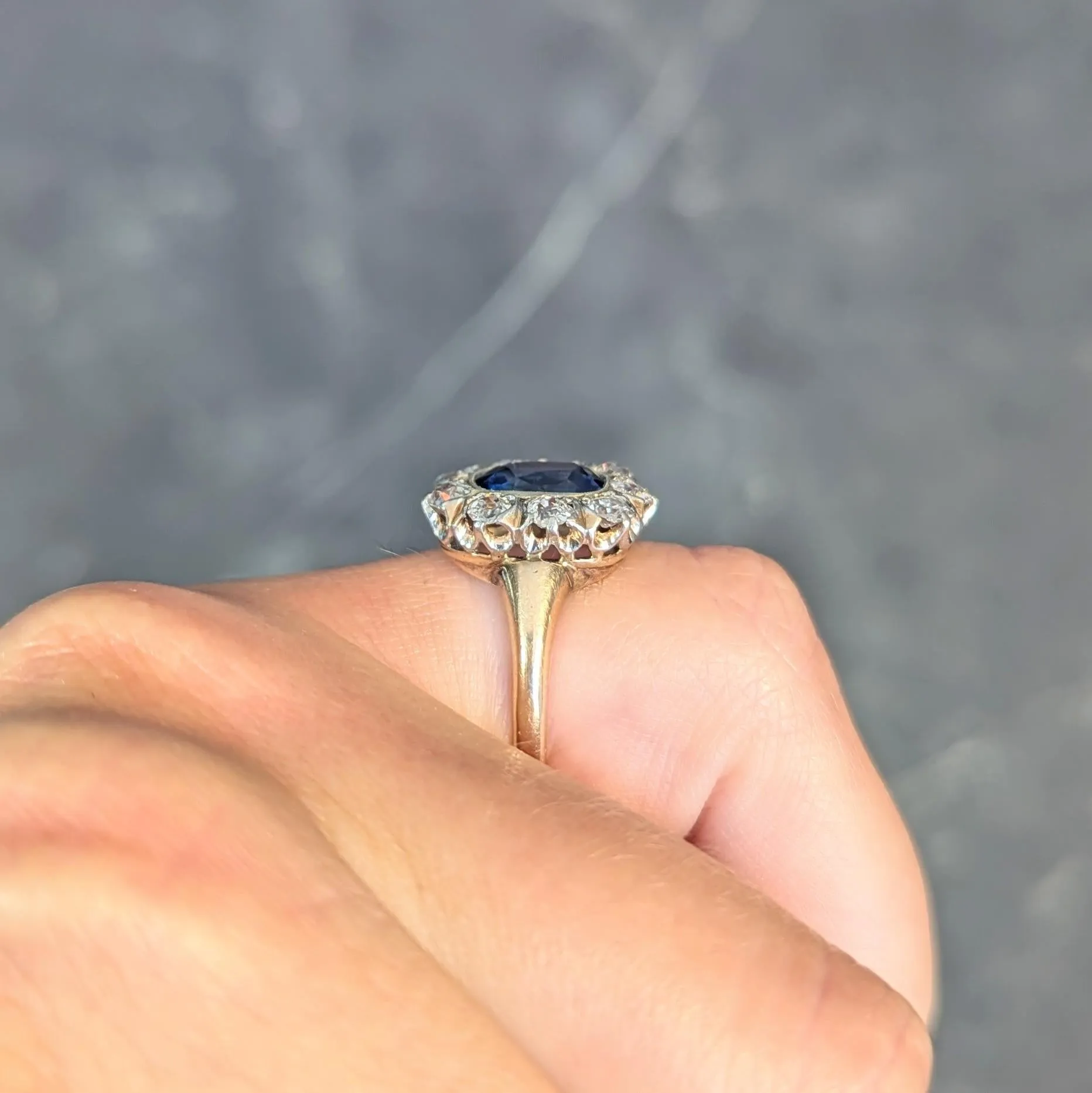 Edwardian 2.83 CTW No Heat Burma Sapphire Diamond Platinum 18 Karat Gold Antique Halo Ring GIA