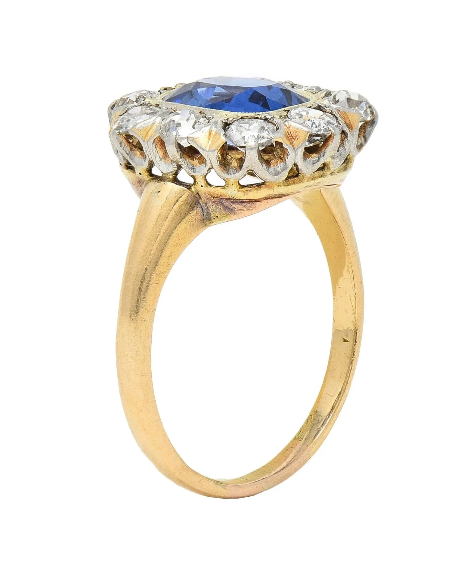 Edwardian 2.83 CTW No Heat Burma Sapphire Diamond Platinum 18 Karat Gold Antique Halo Ring GIA