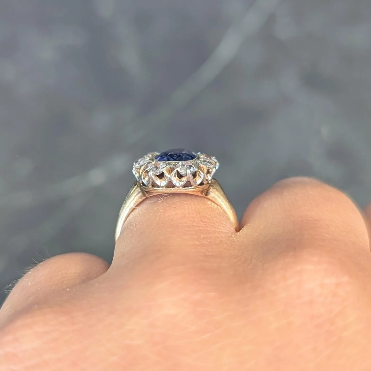 Edwardian 2.83 CTW No Heat Burma Sapphire Diamond Platinum 18 Karat Gold Antique Halo Ring GIA