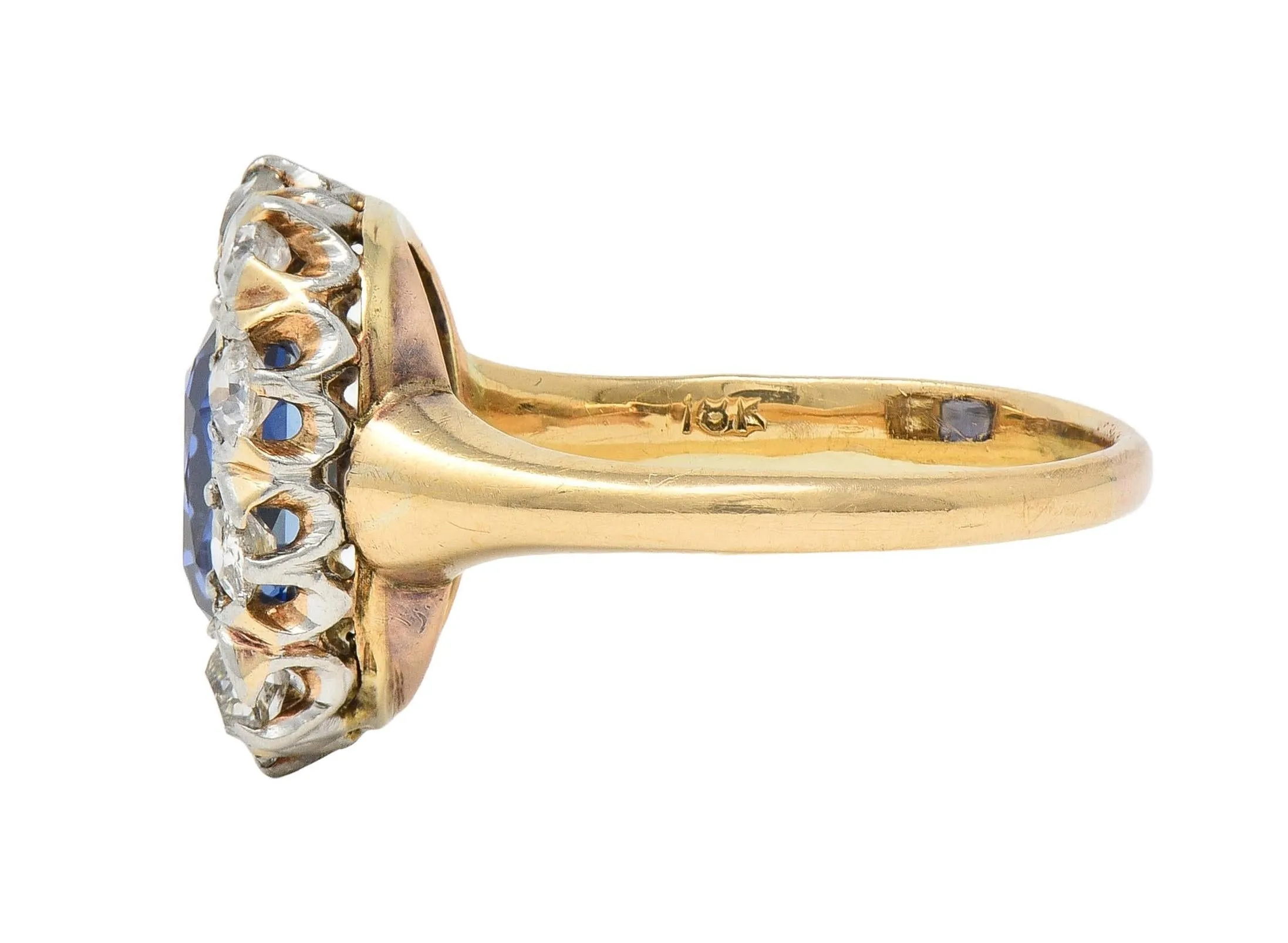 Edwardian 2.83 CTW No Heat Burma Sapphire Diamond Platinum 18 Karat Gold Antique Halo Ring GIA