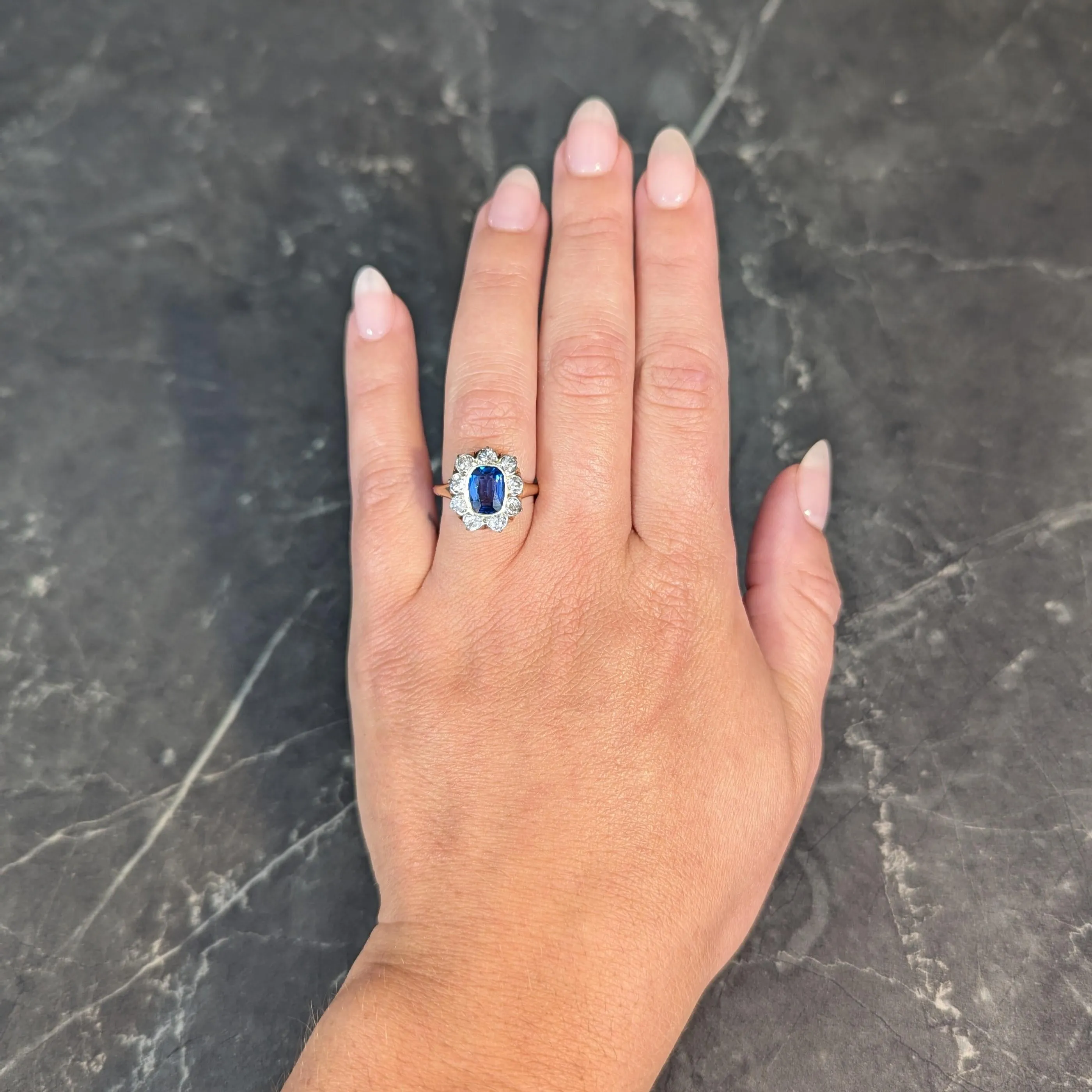 Edwardian 2.83 CTW No Heat Burma Sapphire Diamond Platinum 18 Karat Gold Antique Halo Ring GIA