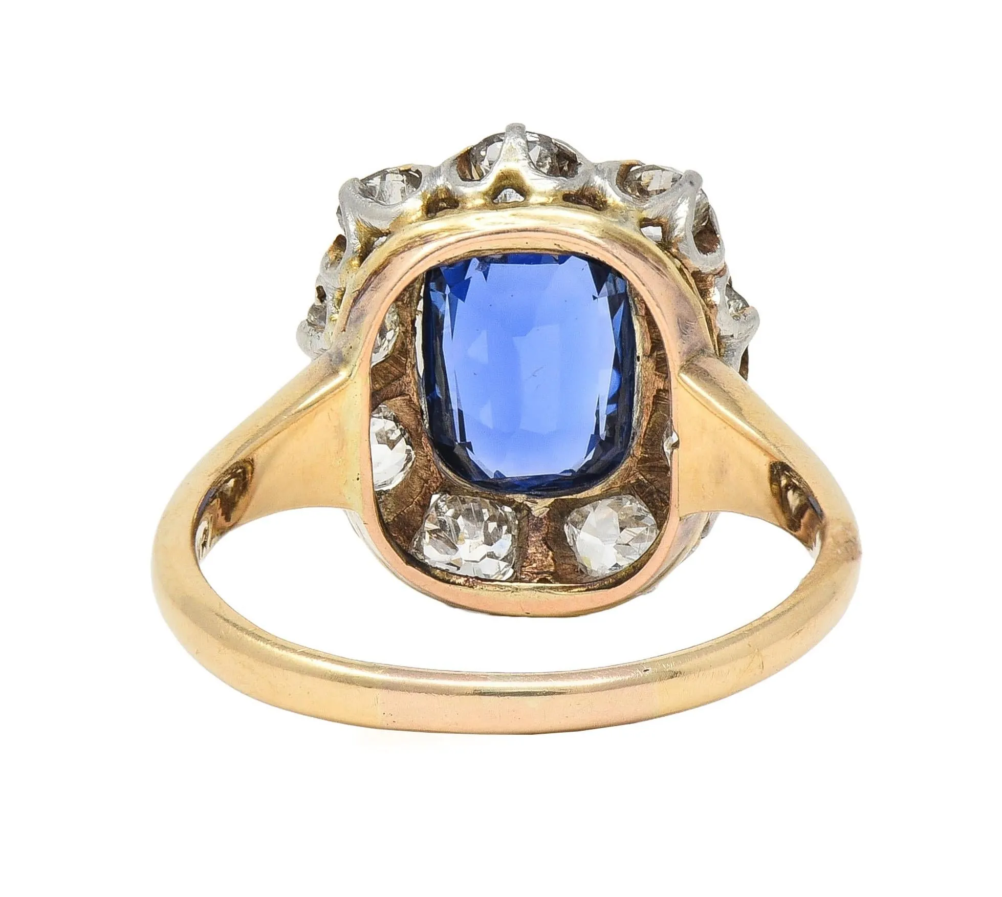 Edwardian 2.83 CTW No Heat Burma Sapphire Diamond Platinum 18 Karat Gold Antique Halo Ring GIA