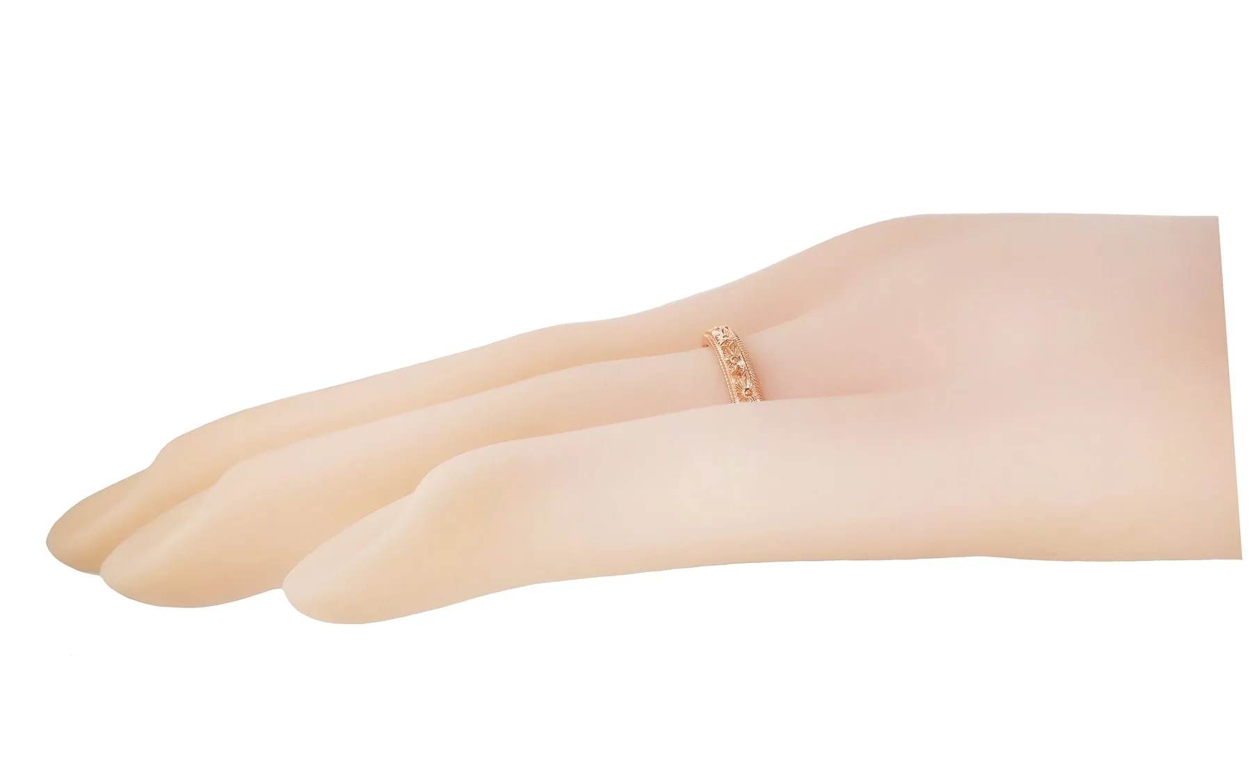 Edwardian Pansies Antique Engraved Wedding Band in 14 Karat Rose Gold