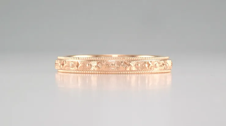 Edwardian Pansies Antique Engraved Wedding Band in 14 Karat Rose Gold
