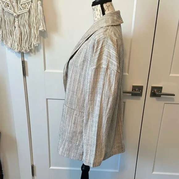 Eileen Fisher Creme Striped Women's casual Blazer Baggy Jacket