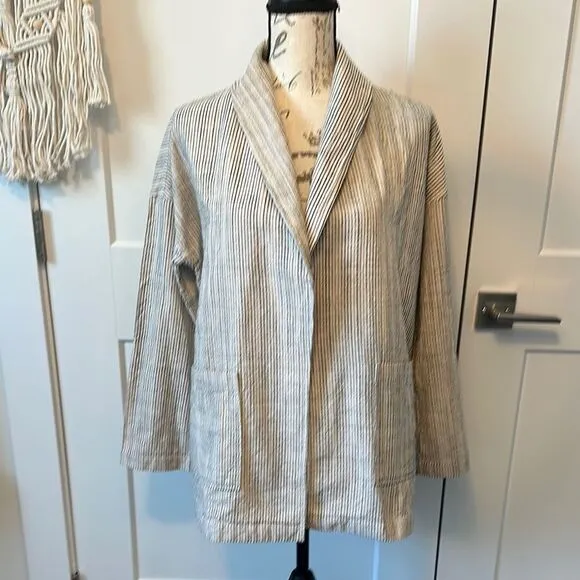 Eileen Fisher Creme Striped Women's casual Blazer Baggy Jacket