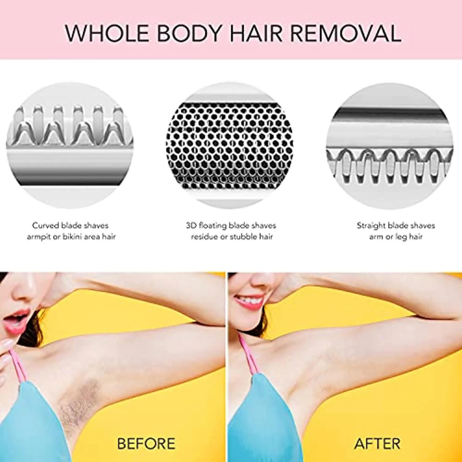 Electric Razor for Women, Hair Trimmer for Face Beard Mustache Arm Leg Armpit Bikini, Painless 2 in 1 Shaver with 3 Stainless Steel Blades and Floating Head, Rechargeable Cordless Hair Clipper
