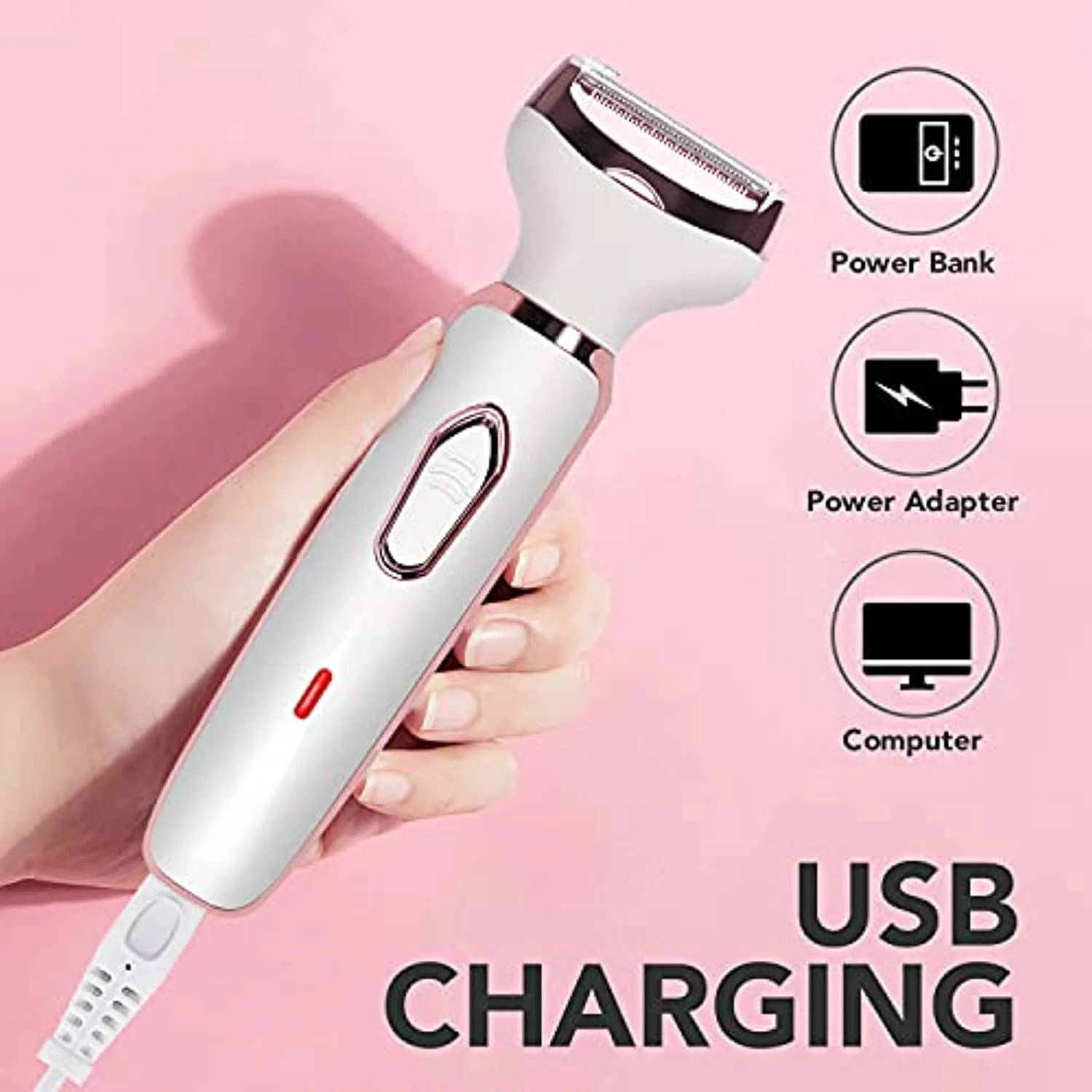 Electric Razor for Women, Hair Trimmer for Face Beard Mustache Arm Leg Armpit Bikini, Painless 2 in 1 Shaver with 3 Stainless Steel Blades and Floating Head, Rechargeable Cordless Hair Clipper