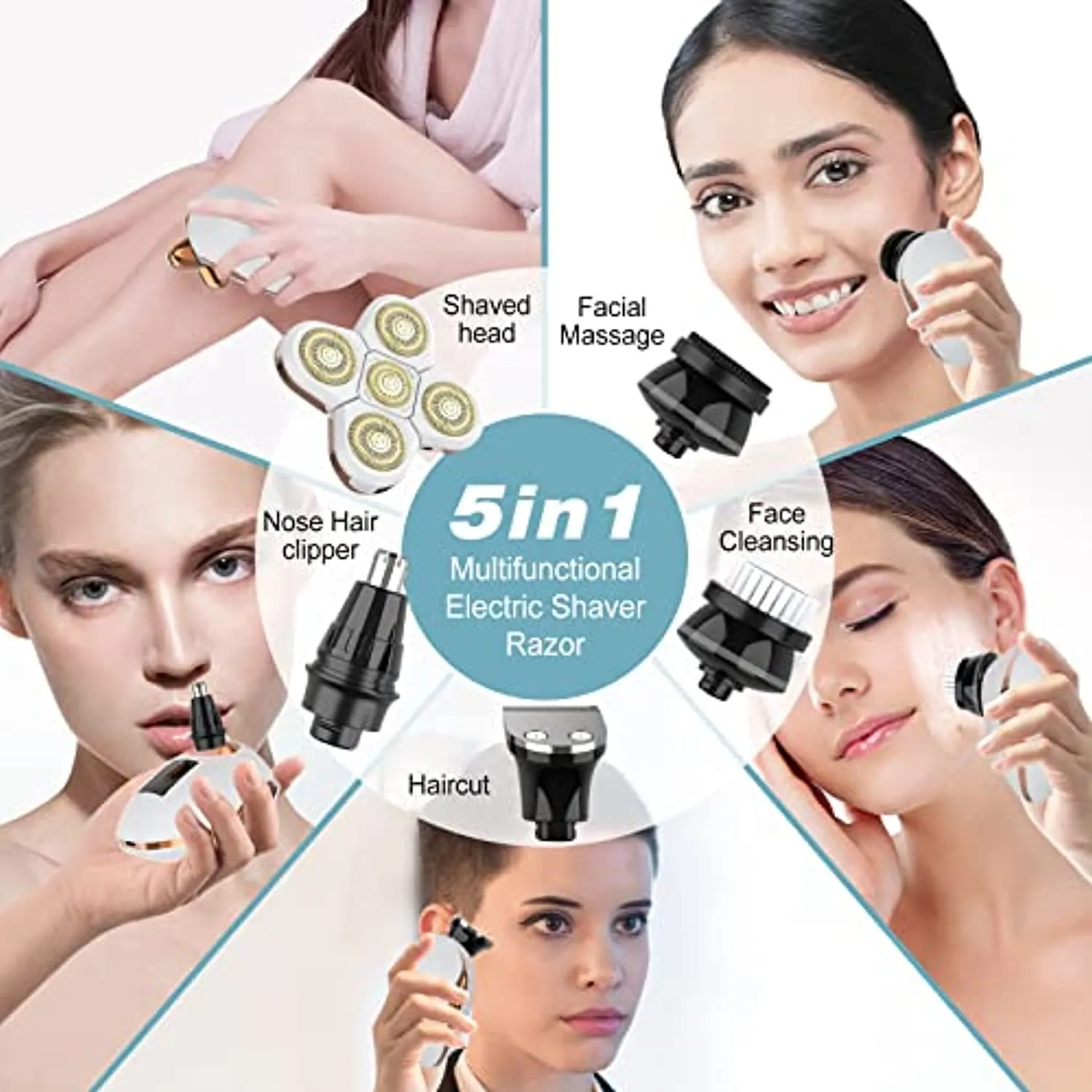 Electric Razors for Women-5 in 1 Painless Womens Shaver for Legs,Body and Bikini Area Hair Removal Wet and Dry Lady Shaver Cordless Womens Electric Razor