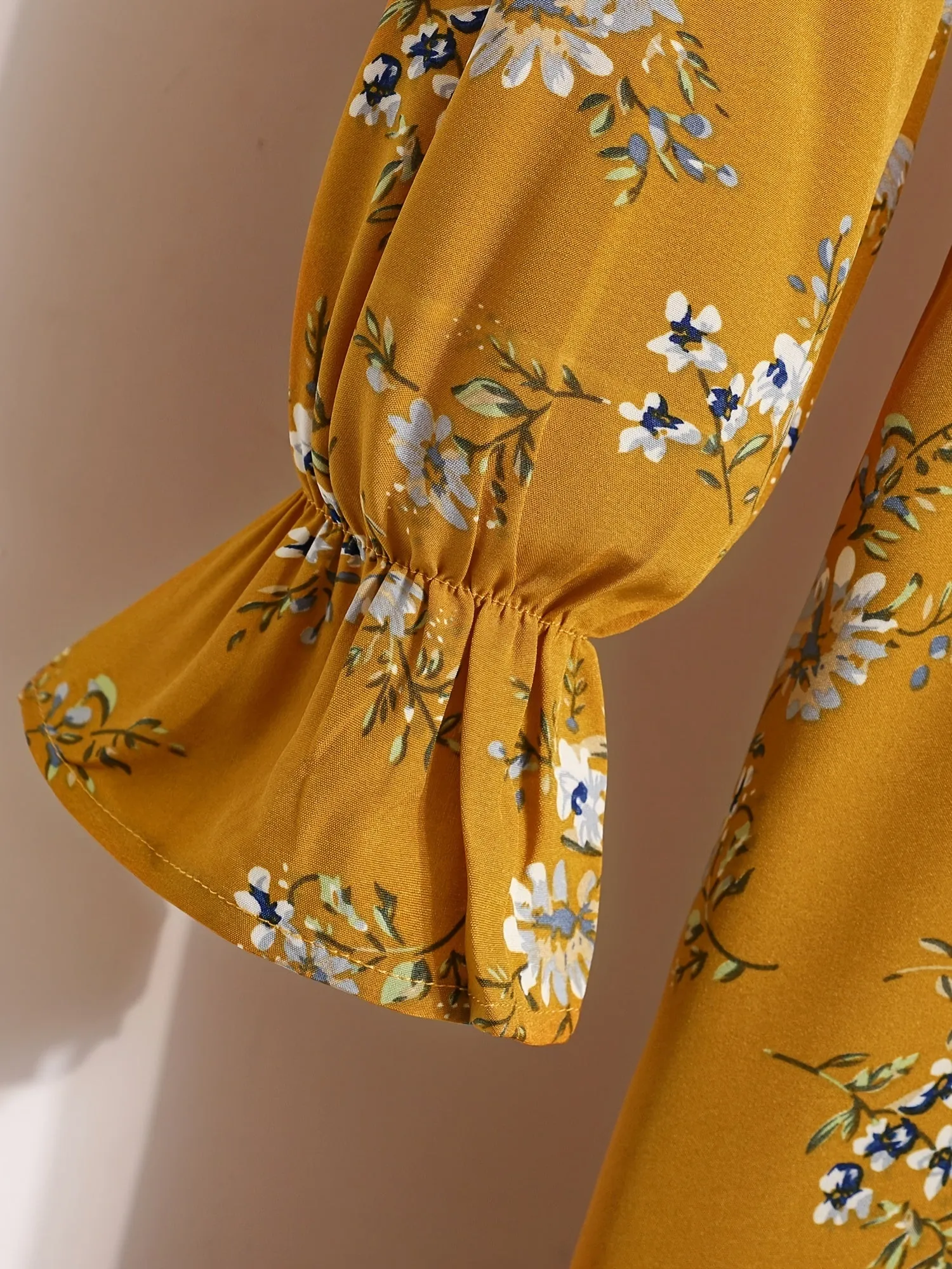 Elegant High Waist Bow Ditsy Floral Print Maxi Dress
