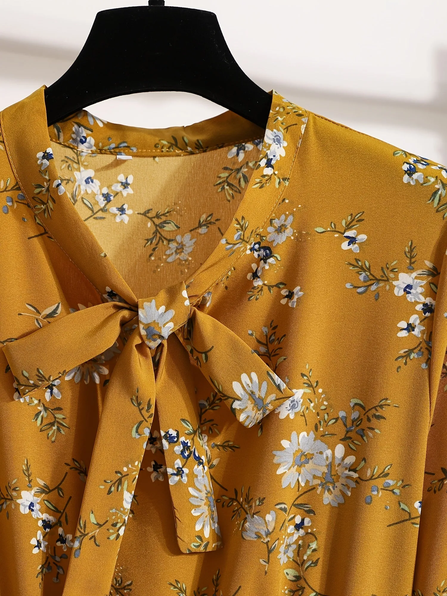 Elegant High Waist Bow Ditsy Floral Print Maxi Dress