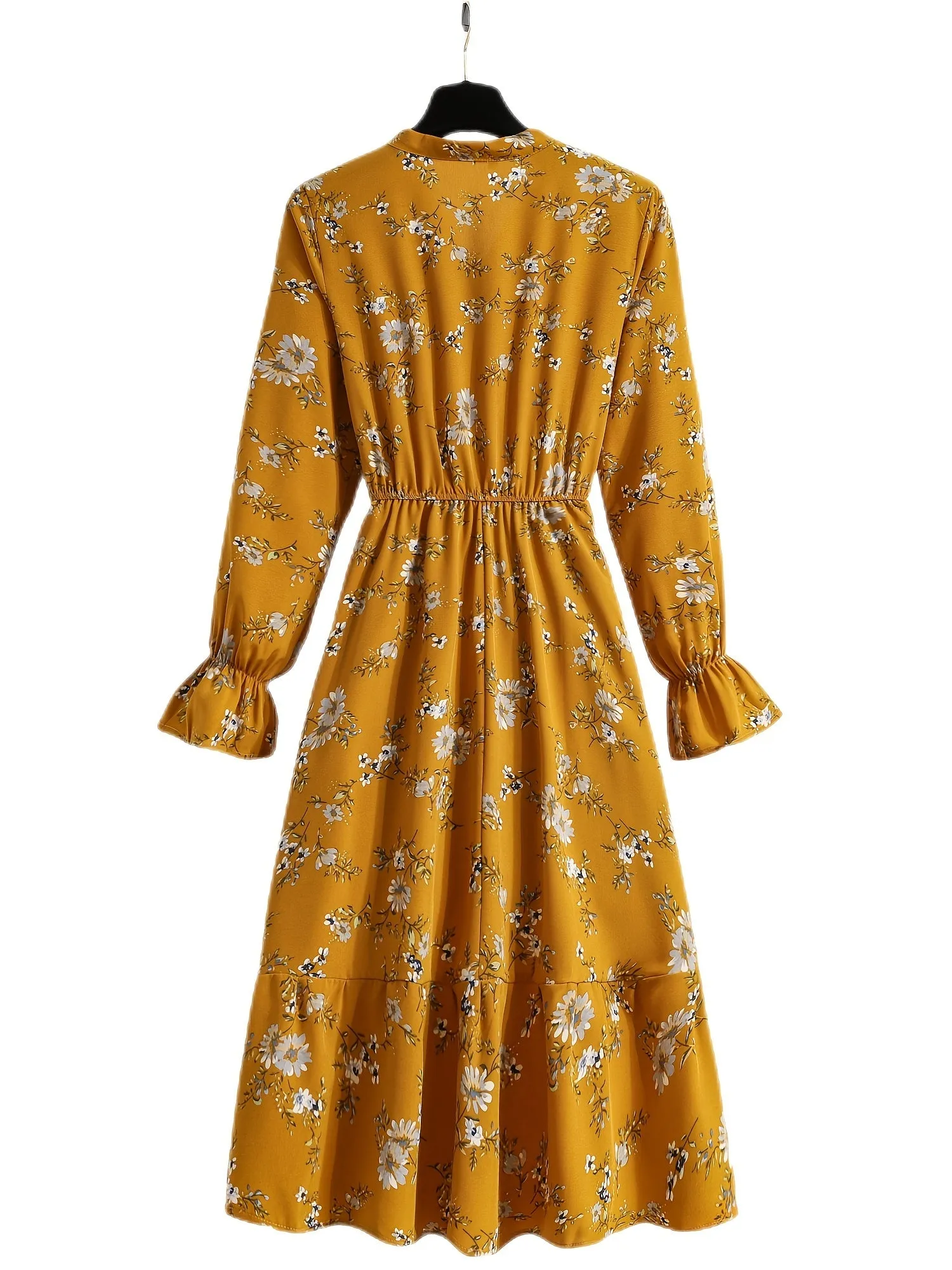 Elegant High Waist Bow Ditsy Floral Print Maxi Dress