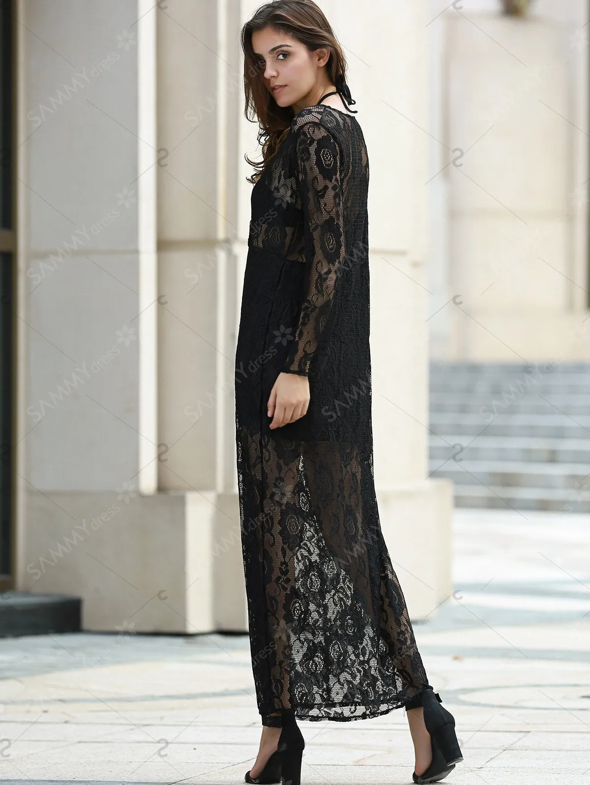 Elegant Women's Plunging Neckline Long Sleeve Dress