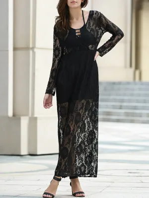 Elegant Women's Plunging Neckline Long Sleeve Dress