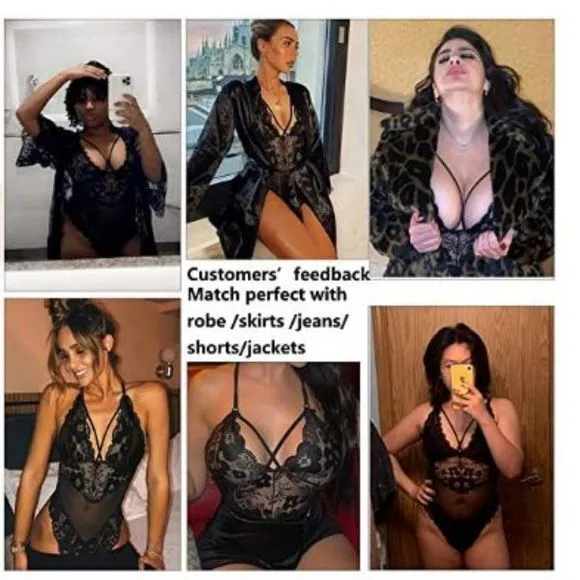 ELOVER Women's Teddy Lingerie Lace Mini Bodysuit