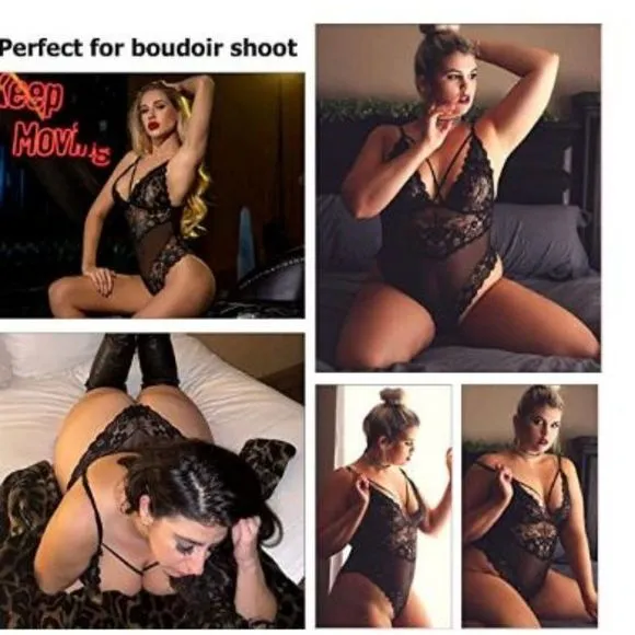 ELOVER Women's Teddy Lingerie Lace Mini Bodysuit