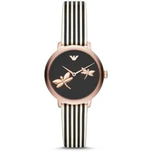 Emporio Armani Women's Two-Hand Striped Leather Watch