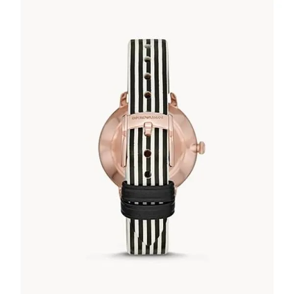 Emporio Armani Women's Two-Hand Striped Leather Watch