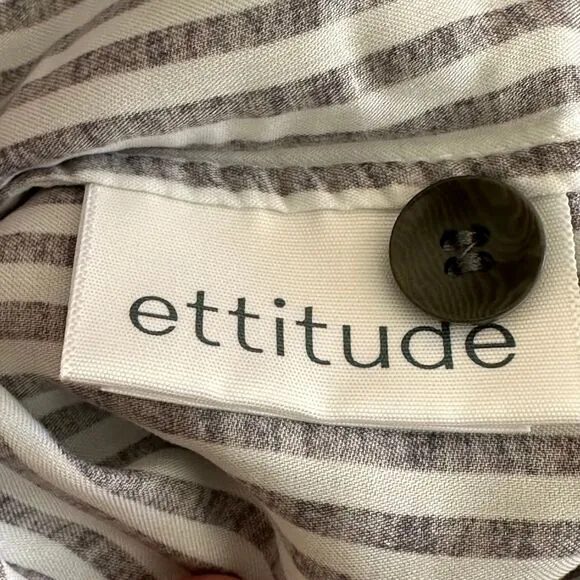 Ettitude Bamboo Sateen Long Sleeve Pajama Shirt Size S Slate Gray Stripes‎ NEW