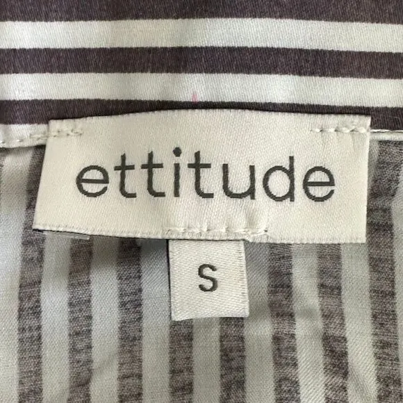 Ettitude Bamboo Sateen Long Sleeve Pajama Shirt Size S Slate Gray Stripes‎ NEW